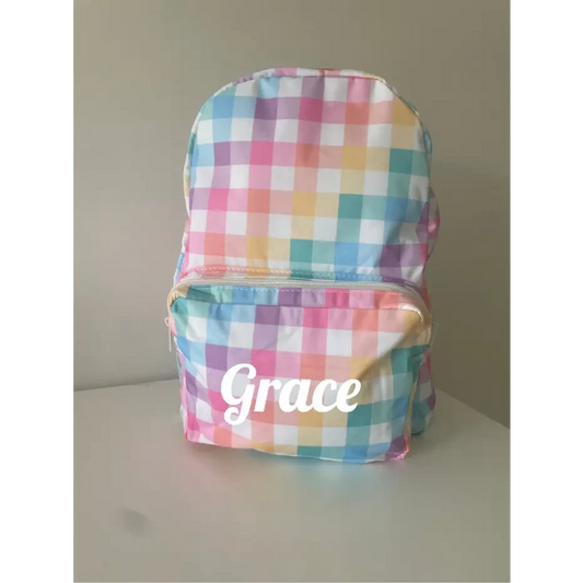Personalised Kids Backpack - Pastel Gingham - Timber Tinkers