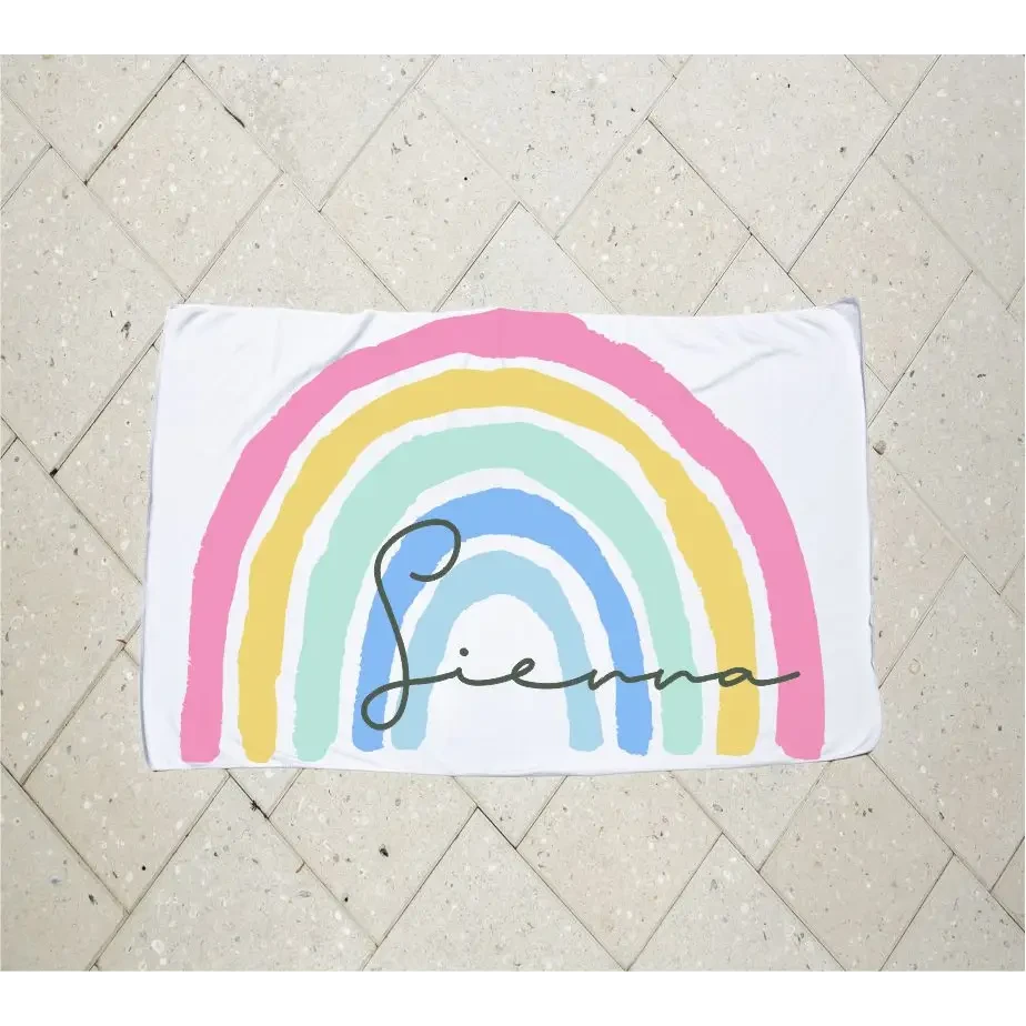 Personalised Kids Towel - Pastel Rainbow - Timber Tinkers