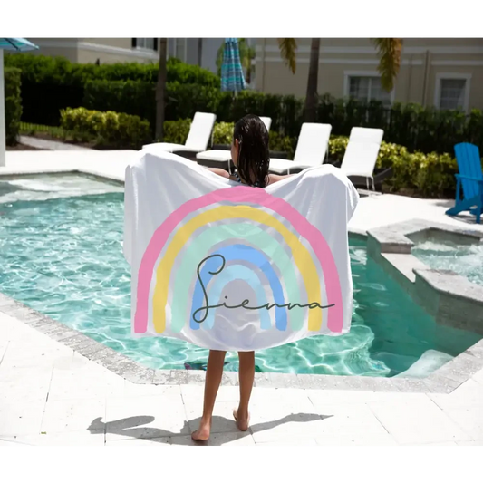 Personalised Kids Towel - Pastel Rainbow - Timber Tinkers