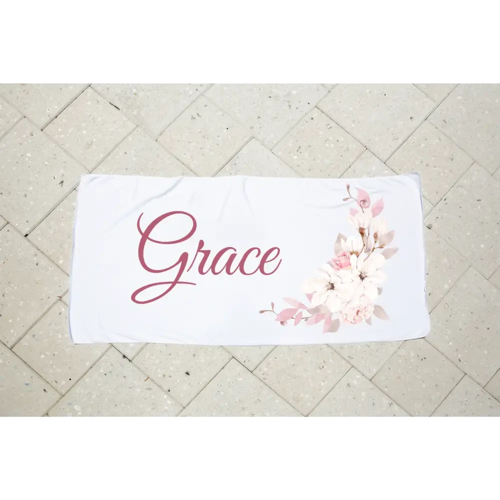 Personalised Kids Towel - Pink Floral - Timber Tinkers