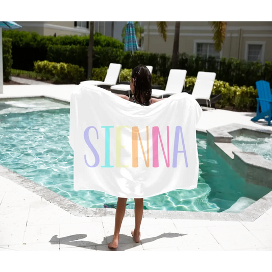 Personalised Kids Towel - Rainbow Name - Timber Tinkers