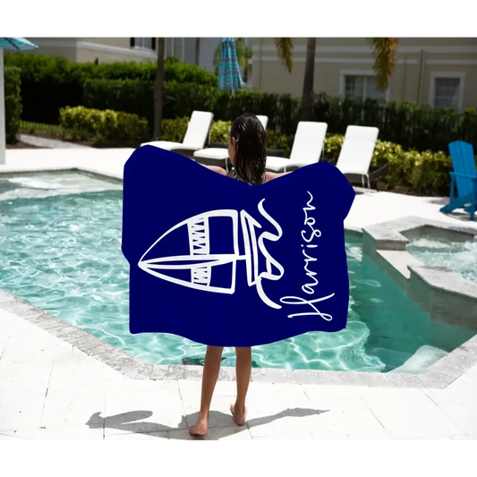 Personalised Kids Towel - Sail Boat - Timber Tinkers