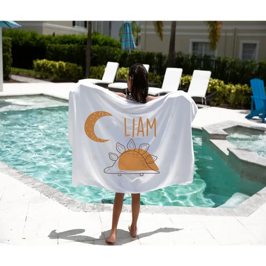 Personalised Kids Towel - Stegosaurus - Timber Tinkers