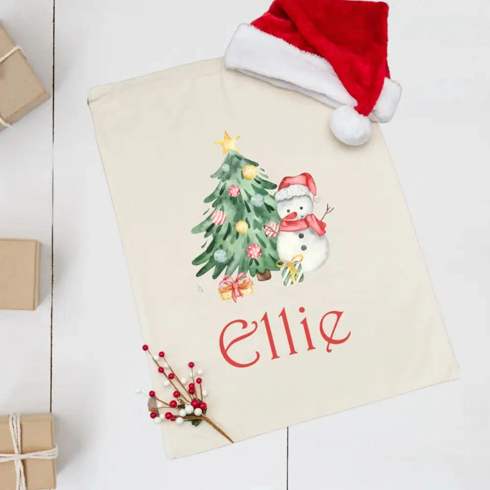 Personalised Linen Santa Sack - Snowman