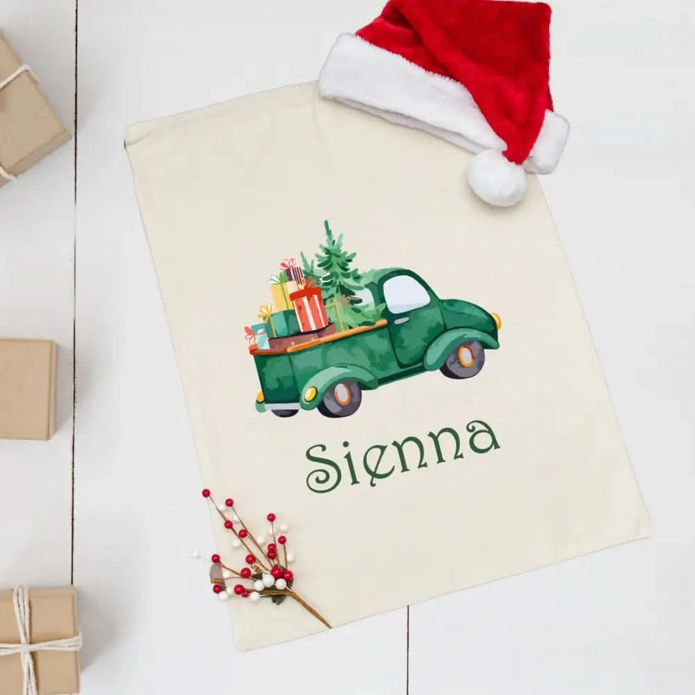 Personalised Linen Santa Sack - Vintage Car