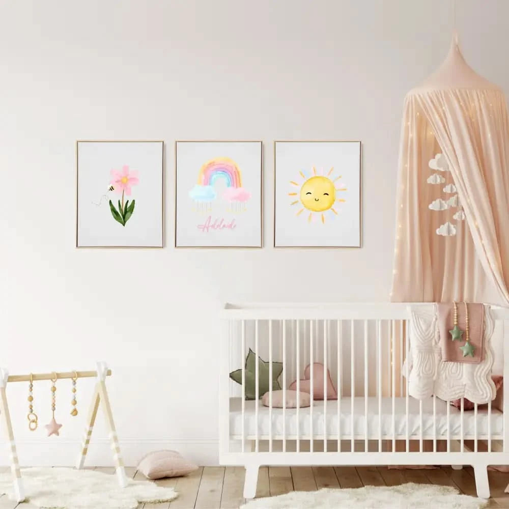 Personalised Pastel Rainbow Wooden Canvas Print Set - Timber Tinkers