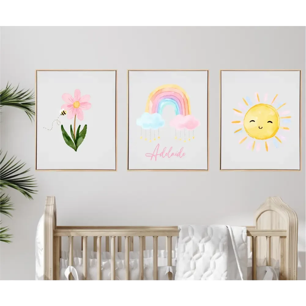 Personalised Pastel Rainbow Wooden Canvas Print Set - Timber Tinkers