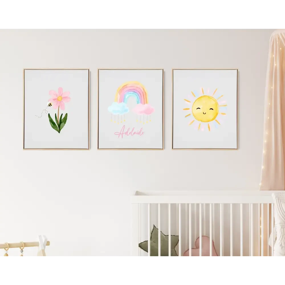 Personalised Pastel Rainbow Wooden Canvas Print Set - Timber Tinkers