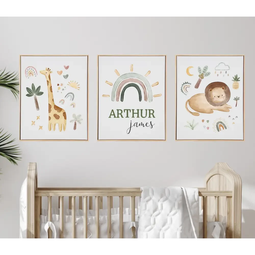 Personalised Safari Wooden Canvas Print Set - Timber Tinkers