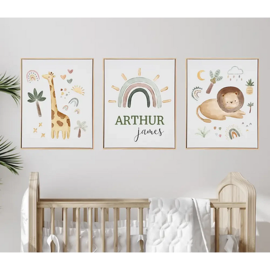 Personalised Safari Wooden Canvas Print Set - Timber Tinkers