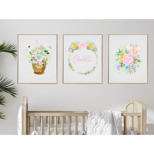 Personalised Spring Floral Wooden Canvas Print Set - Timber Tinkers