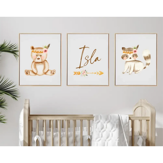 Personalised Tribal Animals Wooden Canvas Print Set - Timber Tinkers
