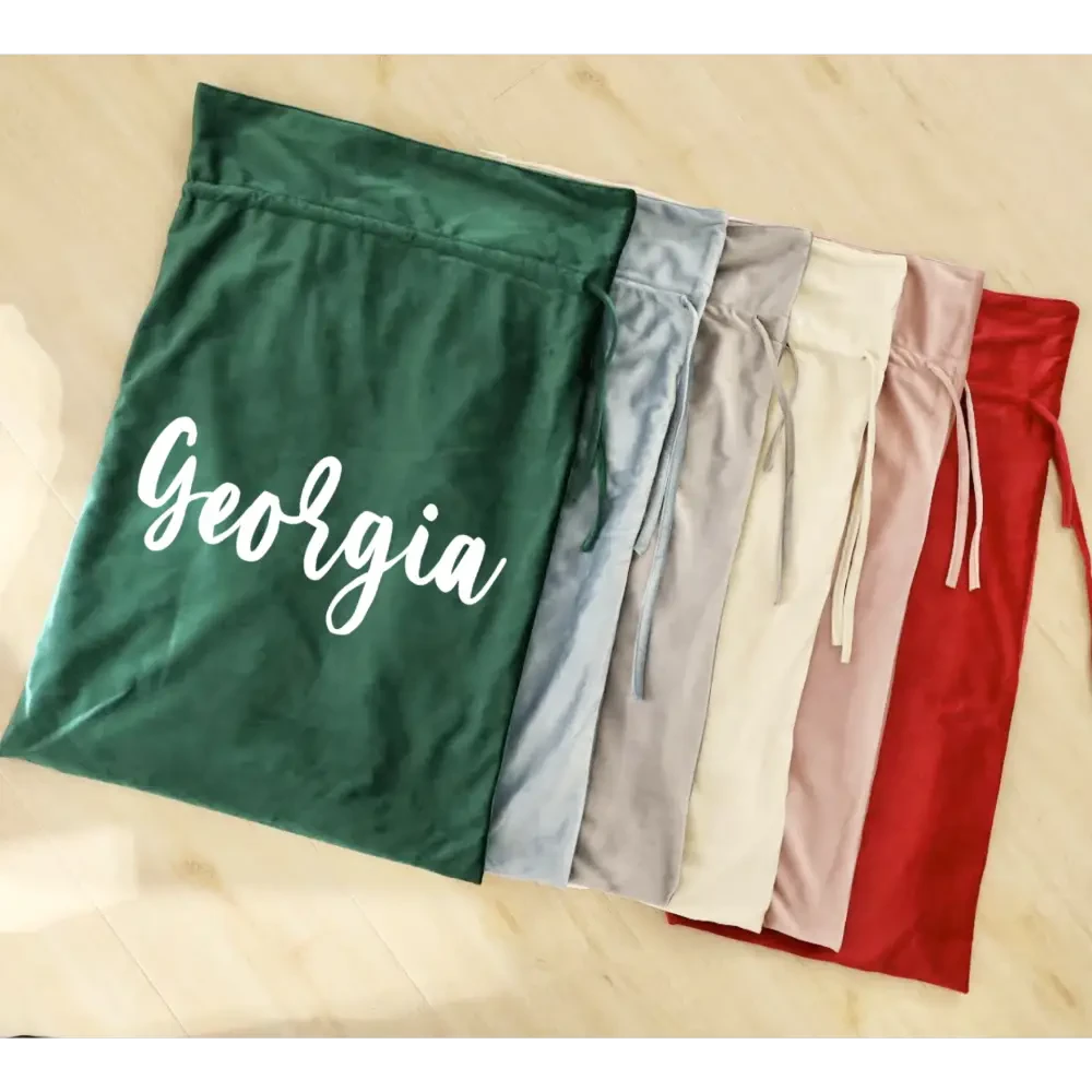Personalised Velvet Santa Sack - Green - Timber Tinkers
