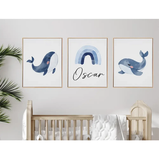 Personalised Whale Wooden Canvas Print Set - Timber Tinkers