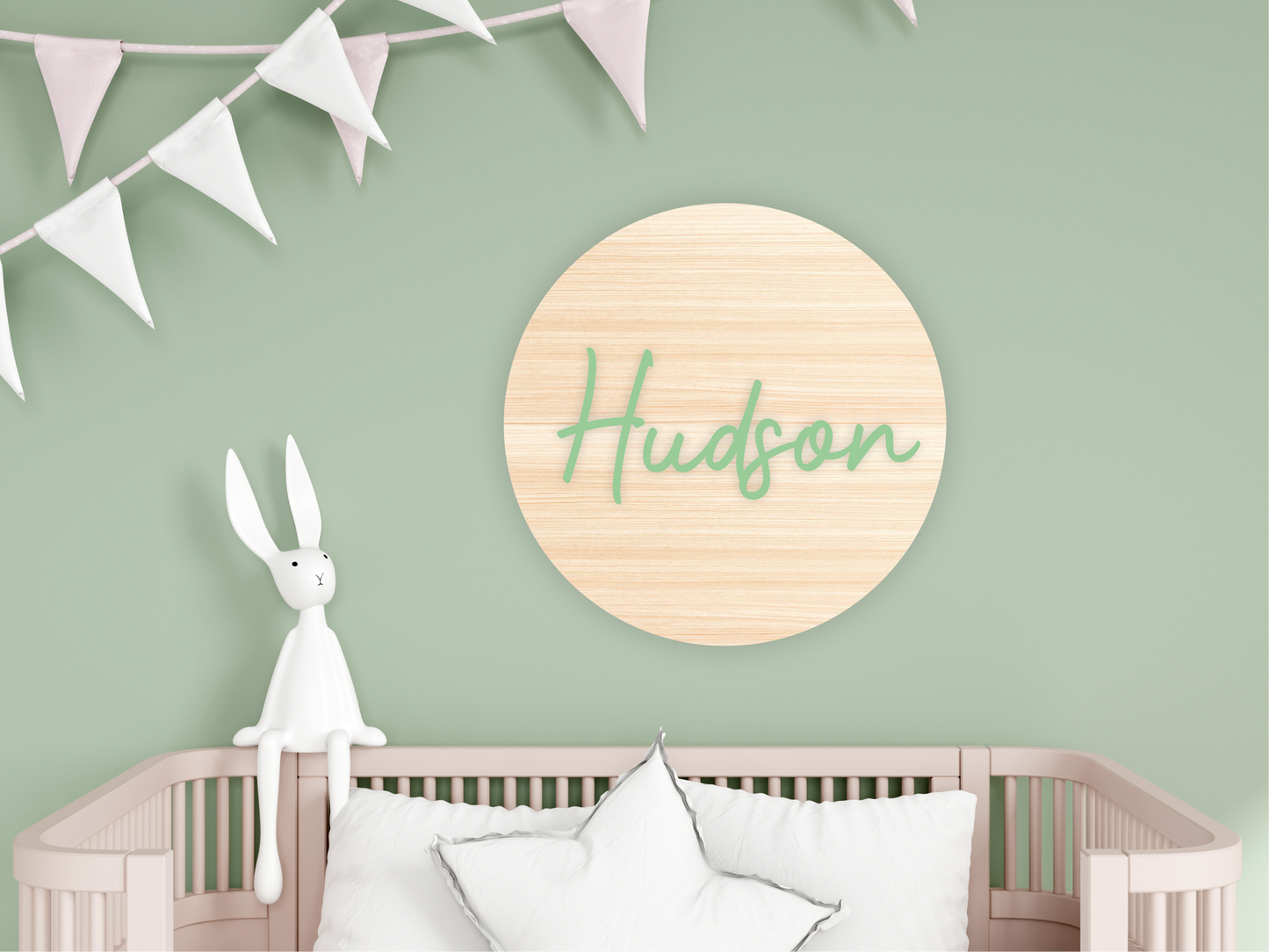 Personalised Wooden Round Name Sign for Nursery Décor