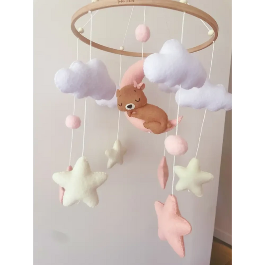 Pink Teddy Nursery Mobile - Timber Tinkers