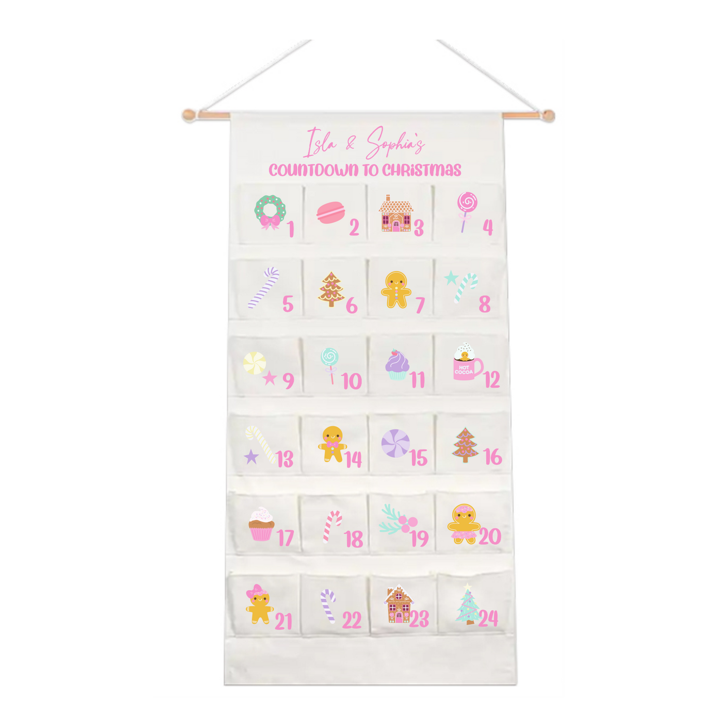 Personalised Large Christmas Advent Calendar - Pink Pastels - PRE ORDER SHIPS BEG NOV 2025