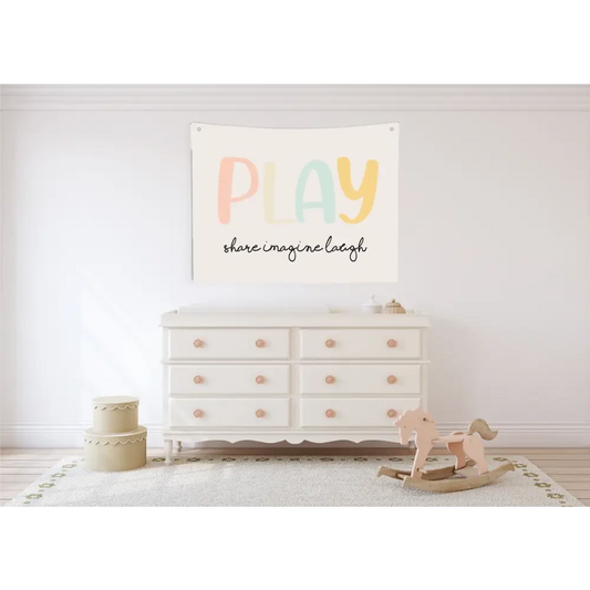 PLAY share imagine laugh Canvas Wall Hang - Timber Tinkers