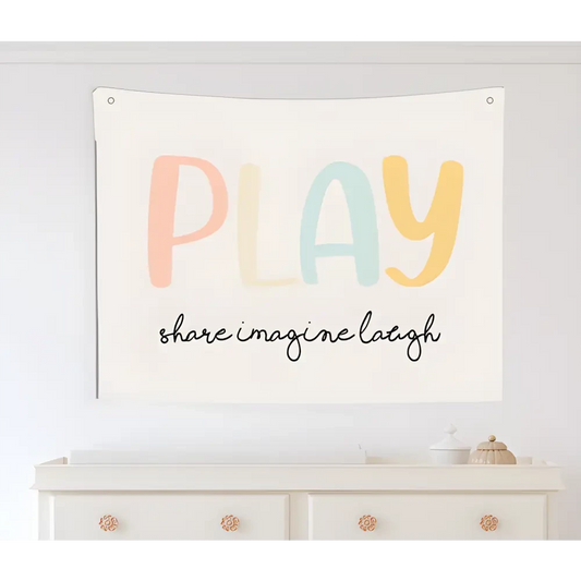 PLAY share imagine laugh Canvas Wall Hang - Timber Tinkers