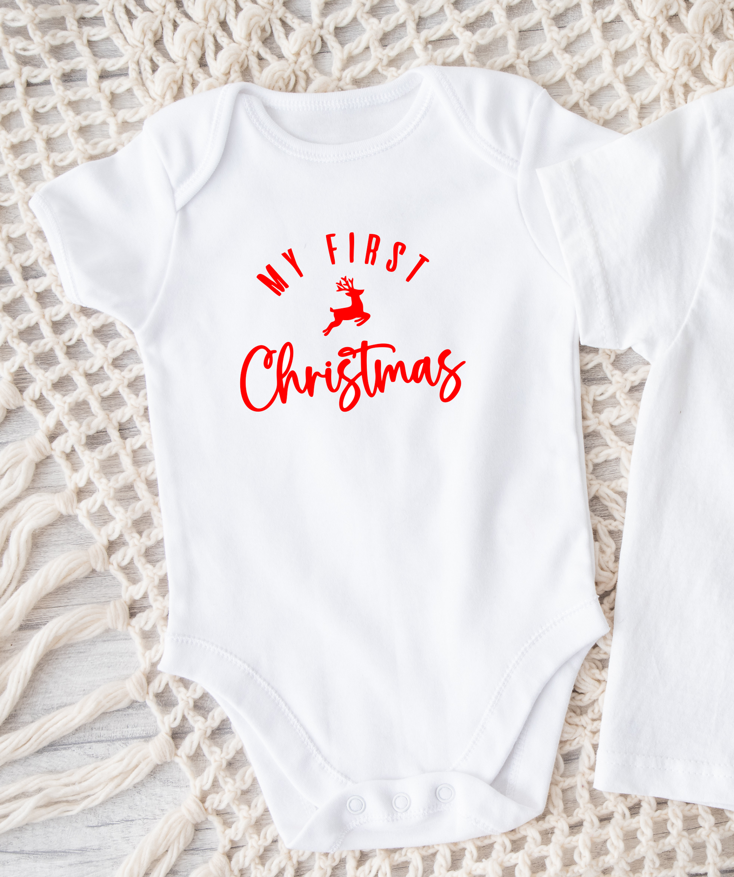 My First Christmas Red Reindeer WHITE ONESIE Various Sizes