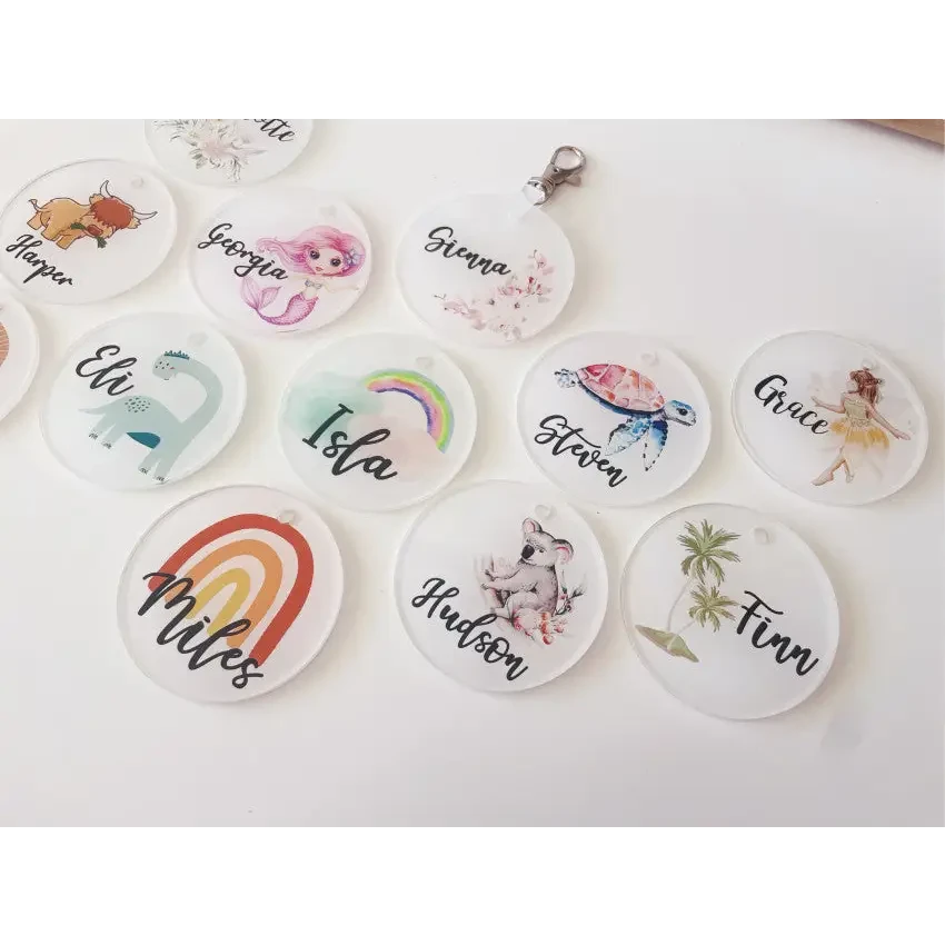 Round Acrylic Bag Tag - Multiple Designs - Timber Tinkers