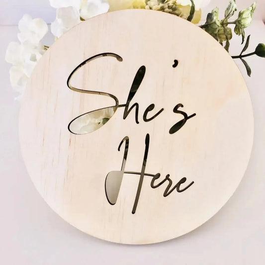 She's Here Scandi Birth Announcement - Timber Tinkers