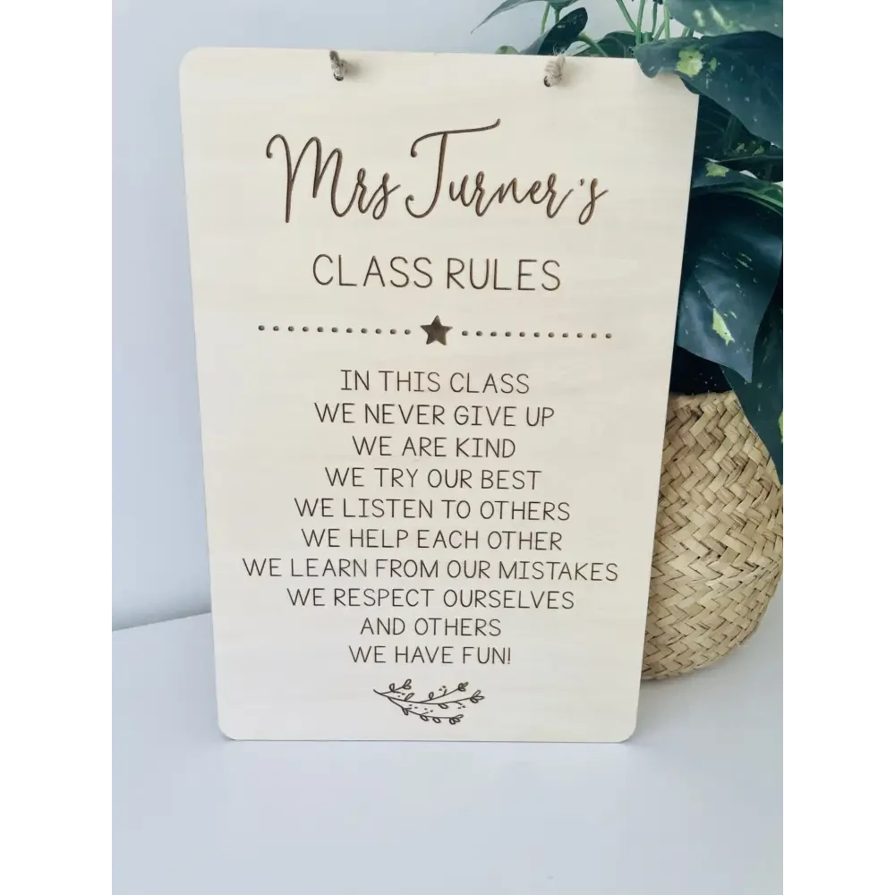 Teacher Class Rules Plaque - Timber Tinkers