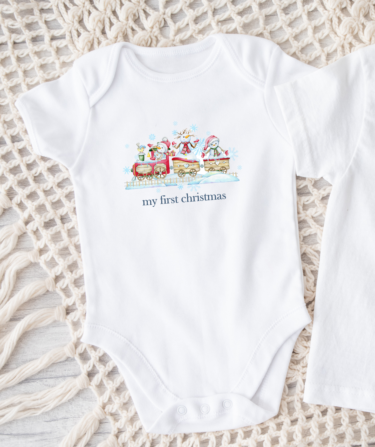 My First Christmas Train WHITE ONESIE Various Sizes