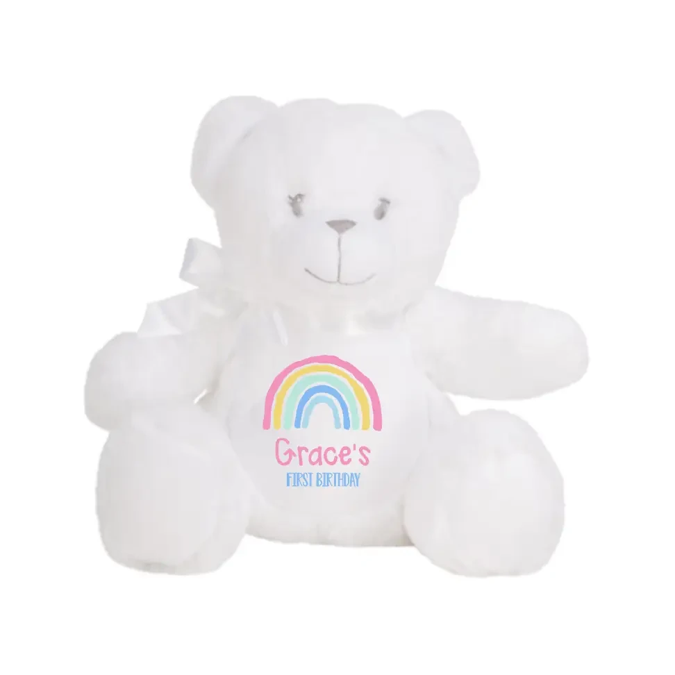 White Teddy Plush - Pastel Rainbow - Timber Tinkers
