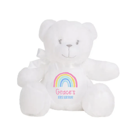 White Teddy Plush - Pastel Rainbow - Timber Tinkers