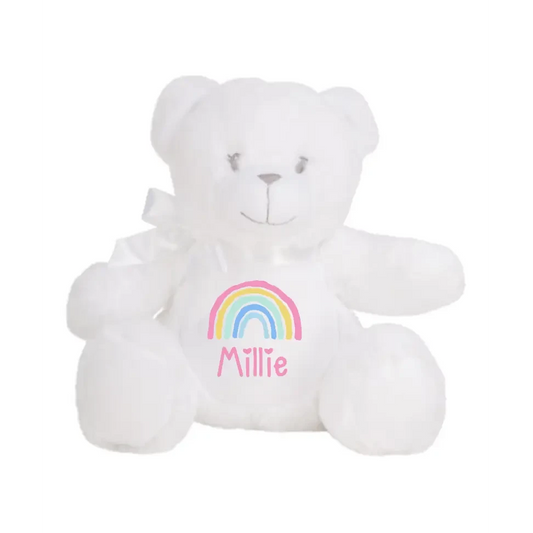 White Teddy Plush - Pastel Rainbow - Timber Tinkers