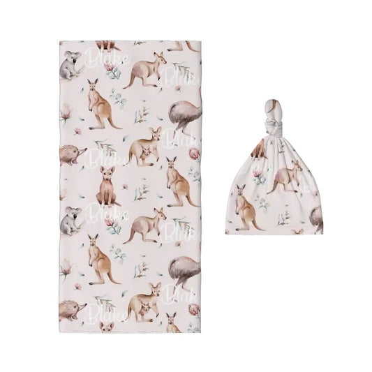 Personalised Baby Swaddle & Beanie Set - Australiana