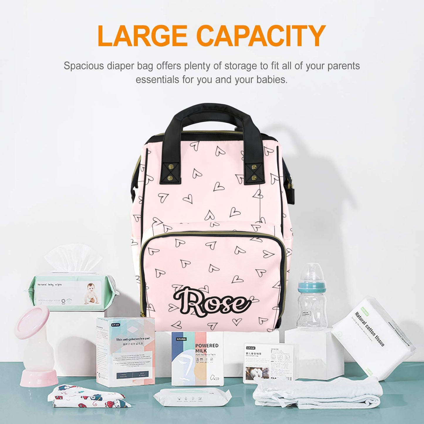 Personalised Diaper Bag - Pink Heart