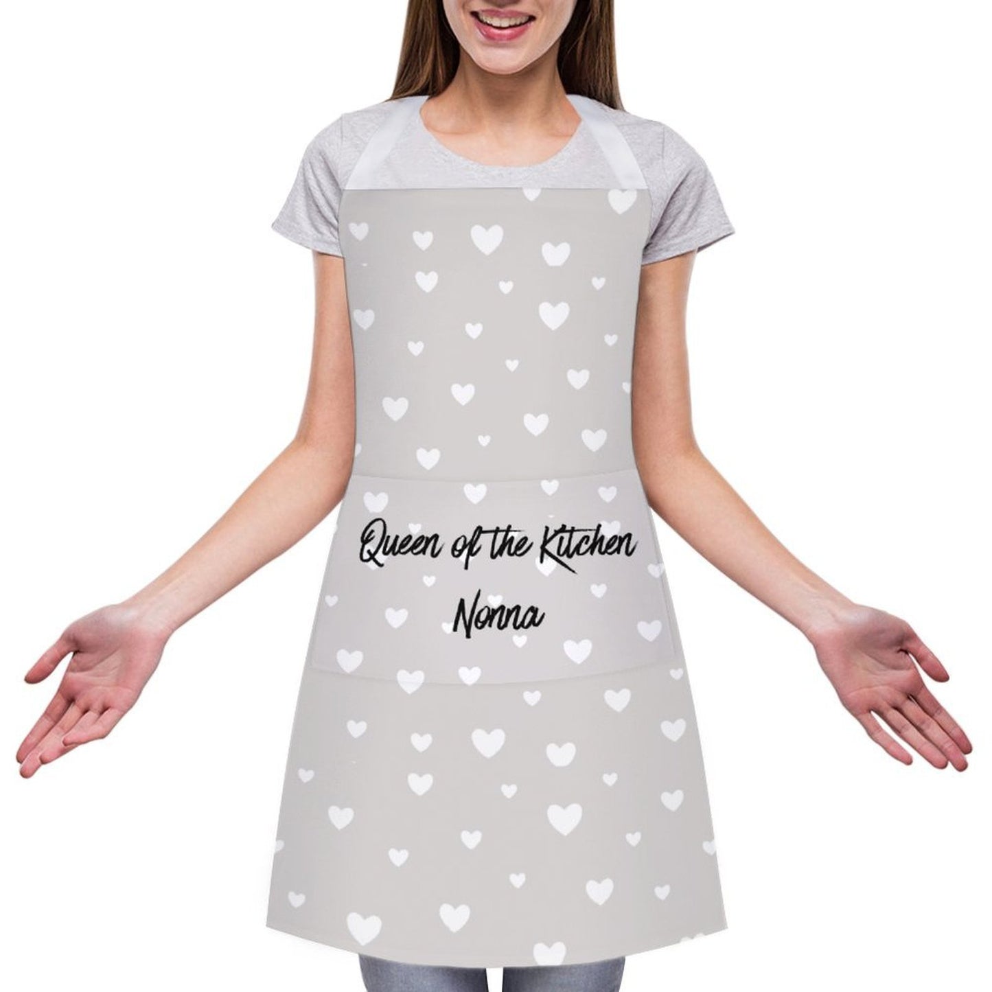 Personalised Apron with Pocket - Grey Heart