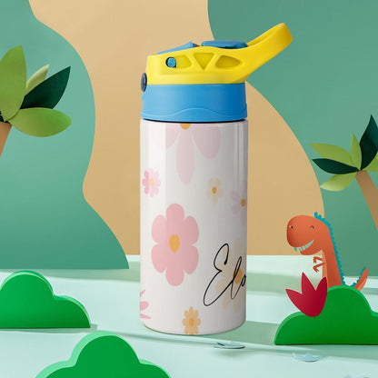 Personalised Kids Water Bottle - Pink Flower