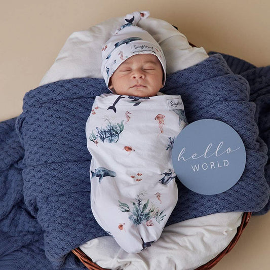 Ocean Organic Snuggle Swaddle & Beanie Set - Timber Tinkers