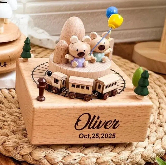 Bear Balloon Wooden Music Box