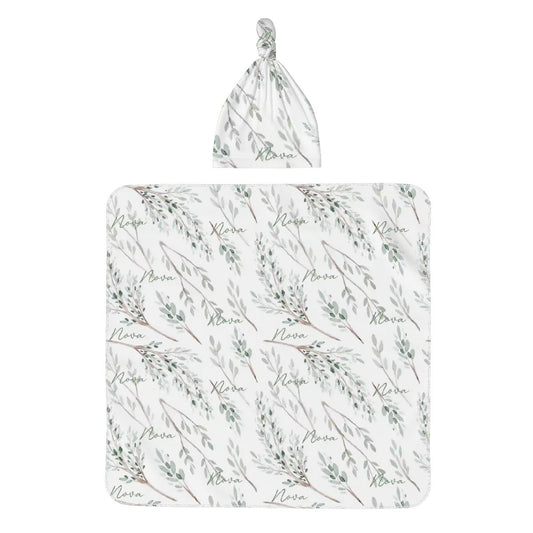 Personalised Baby Swaddle & Beanie Set - Botanical