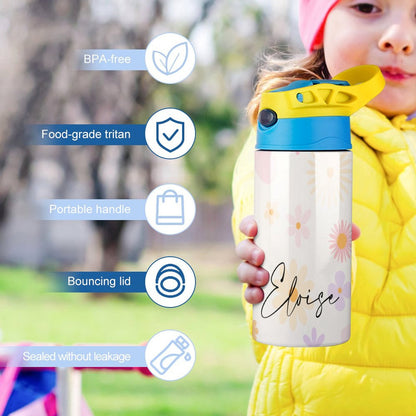 Personalised Kids Water Bottle - Pink Flower