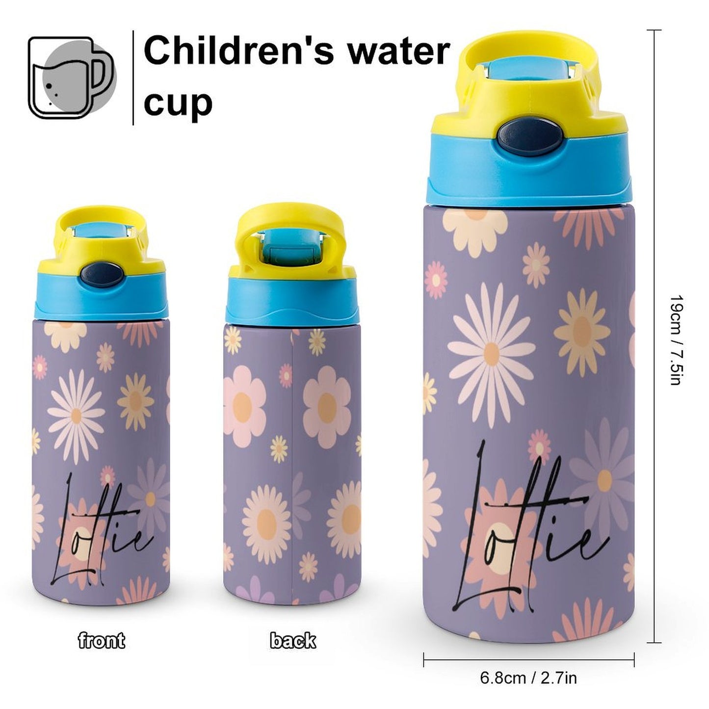 Personalised Kids Water Bottle - Purple Flower