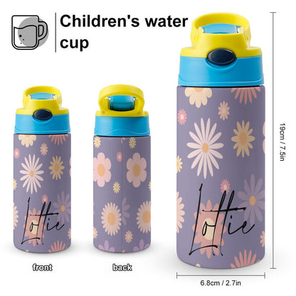Personalised Kids Water Bottle - Purple Flower