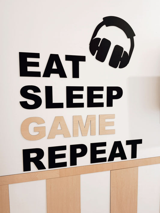 Eat Sleep Game Repeat Wall Sign