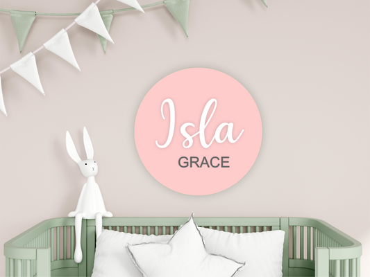 Personalised Acrylic Round Name Sign for Nursery Décor - 2 NAMES