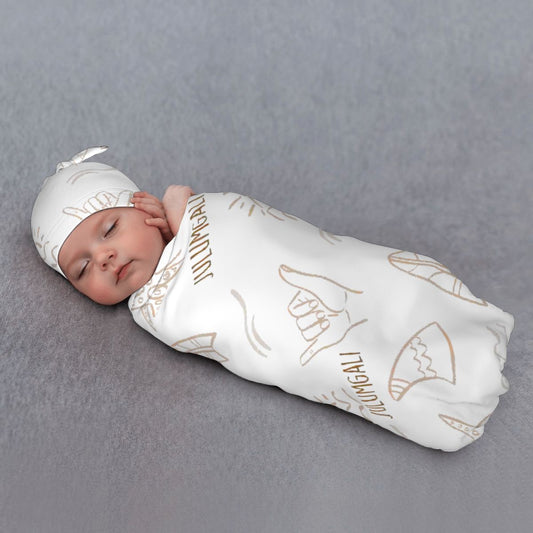 Personalised Baby Swaddle & Beanie Set - Surf