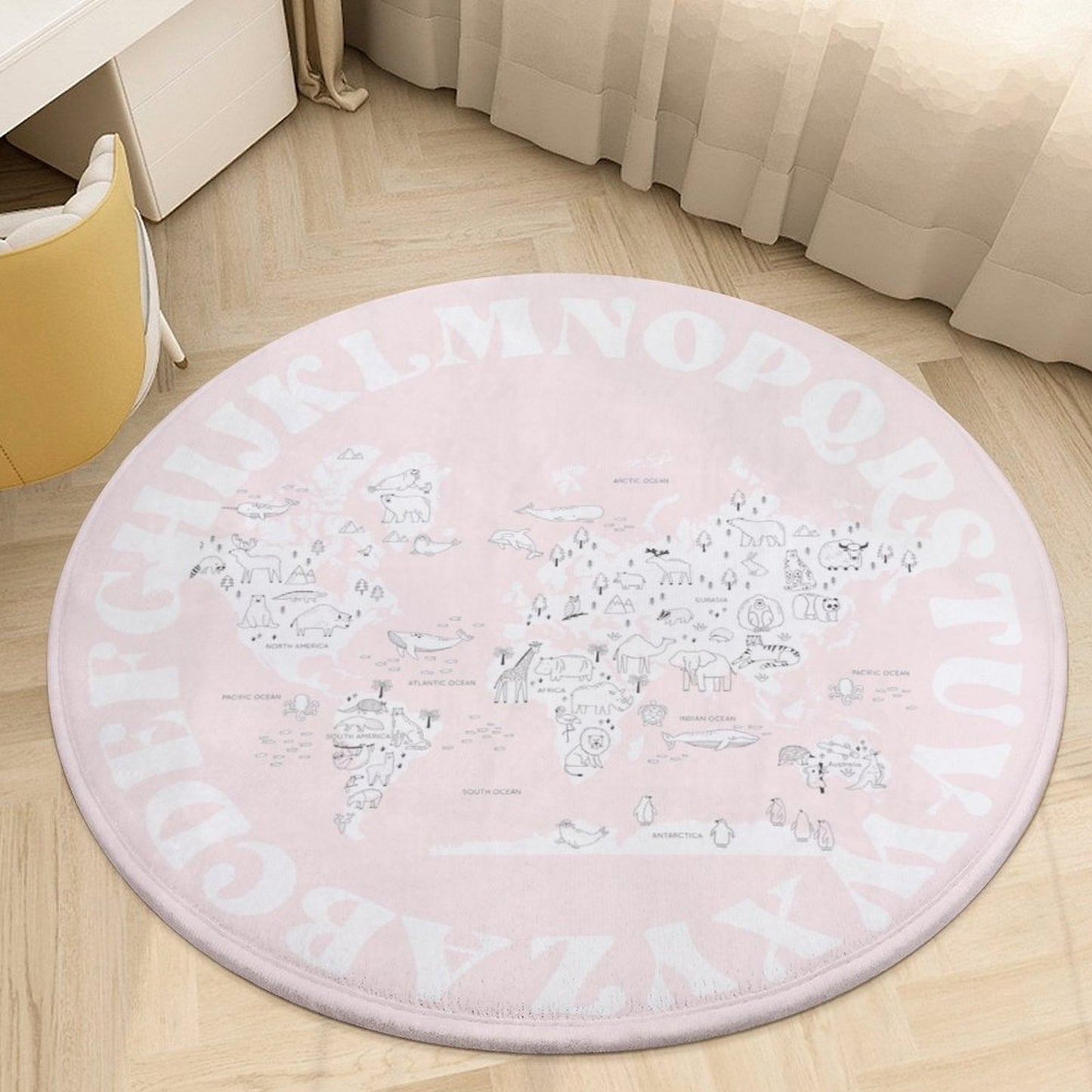 World Animal Alphabet Floor Mat - Pink