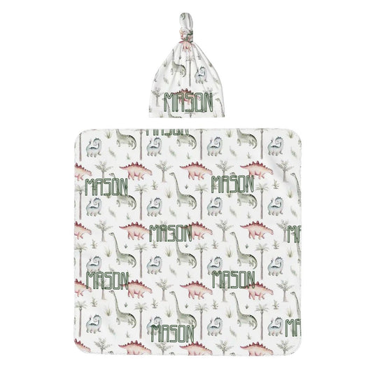 Personalised Baby Swaddle & Beanie Set - Dino