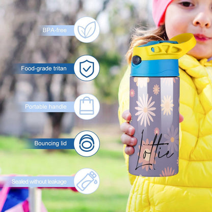 Personalised Kids Water Bottle - Purple Flower