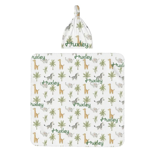 Personalised Baby Swaddle & Beanie Set - Safari