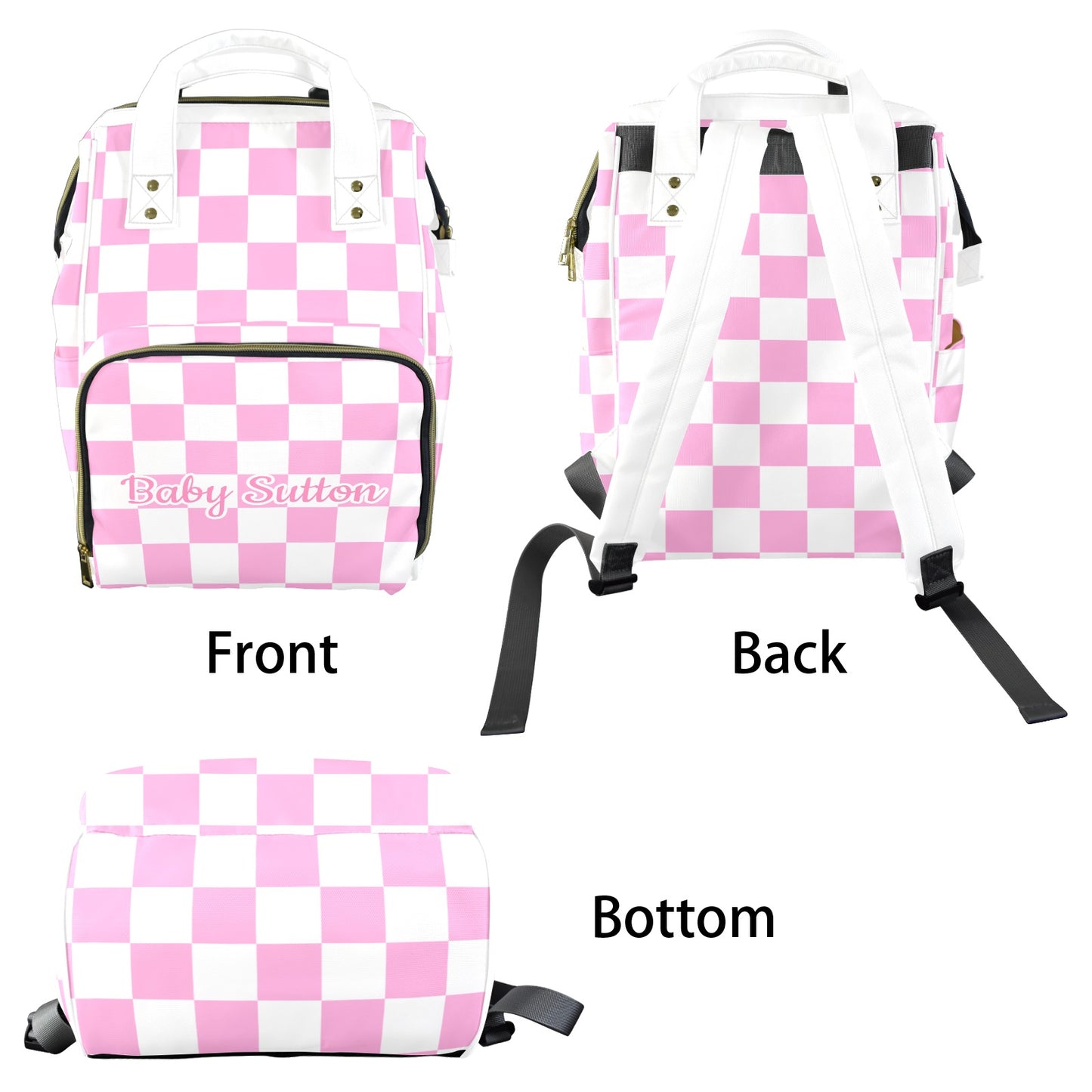 Personalised Diaper Bag - Pink Check
