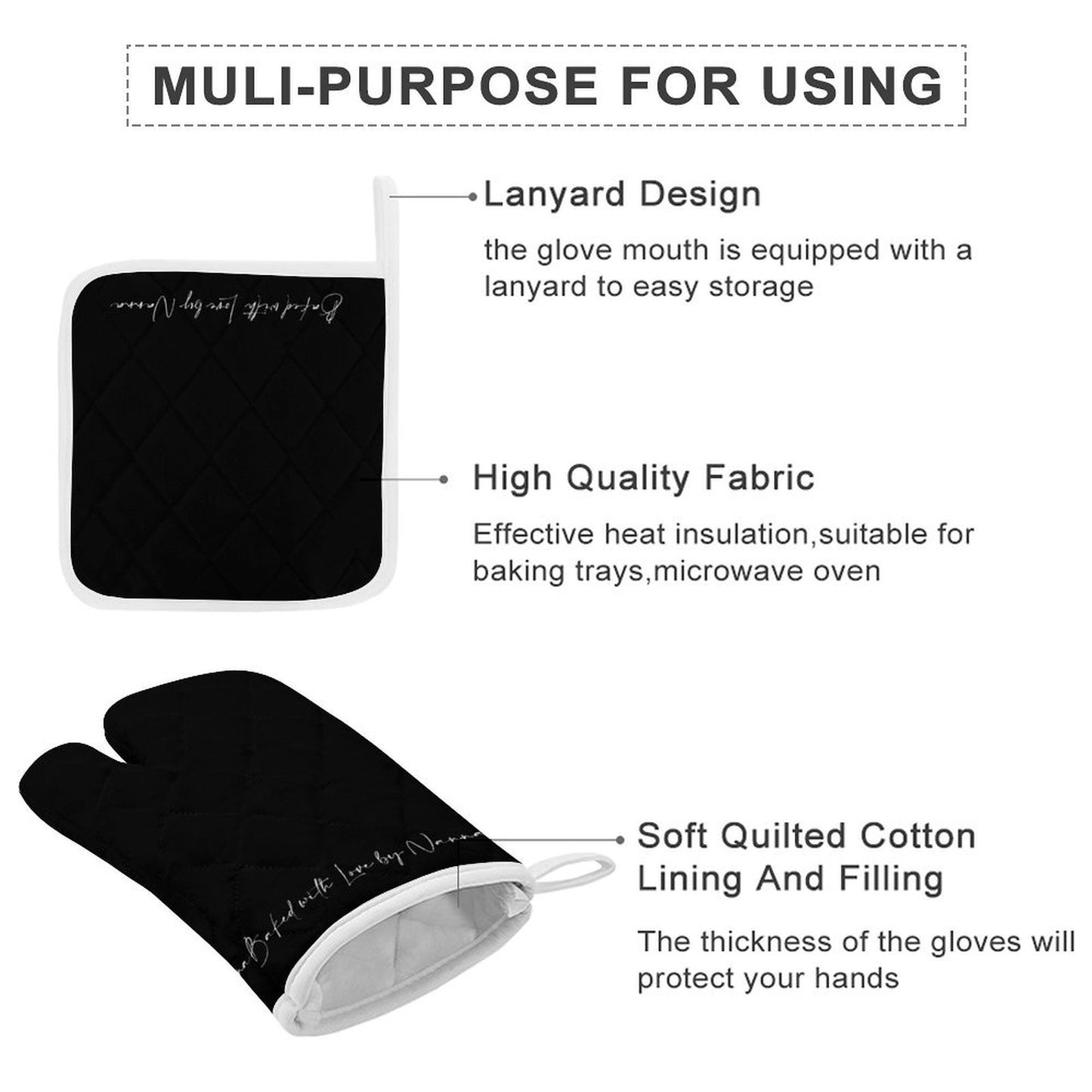 Oven Mitt & Pot Holder Set - Black